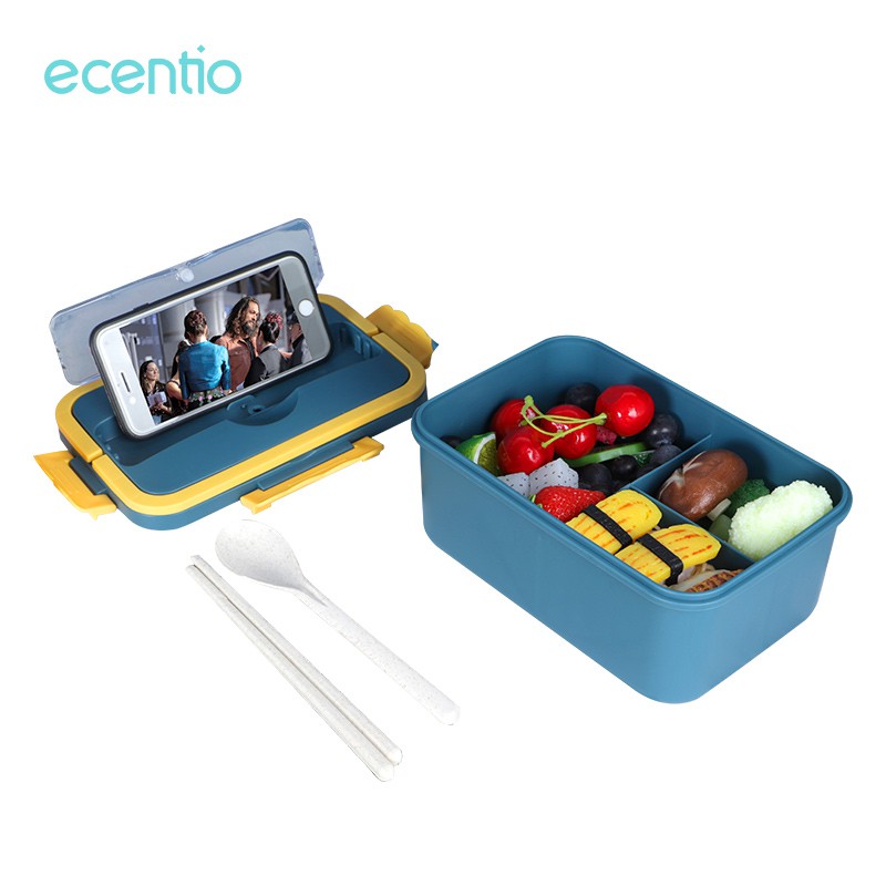 

Ecentio 1500 ml Kotak Makan Portable lunch box 3 Sekat kotak bekal Gratis Sendok Sumpit BPA Free