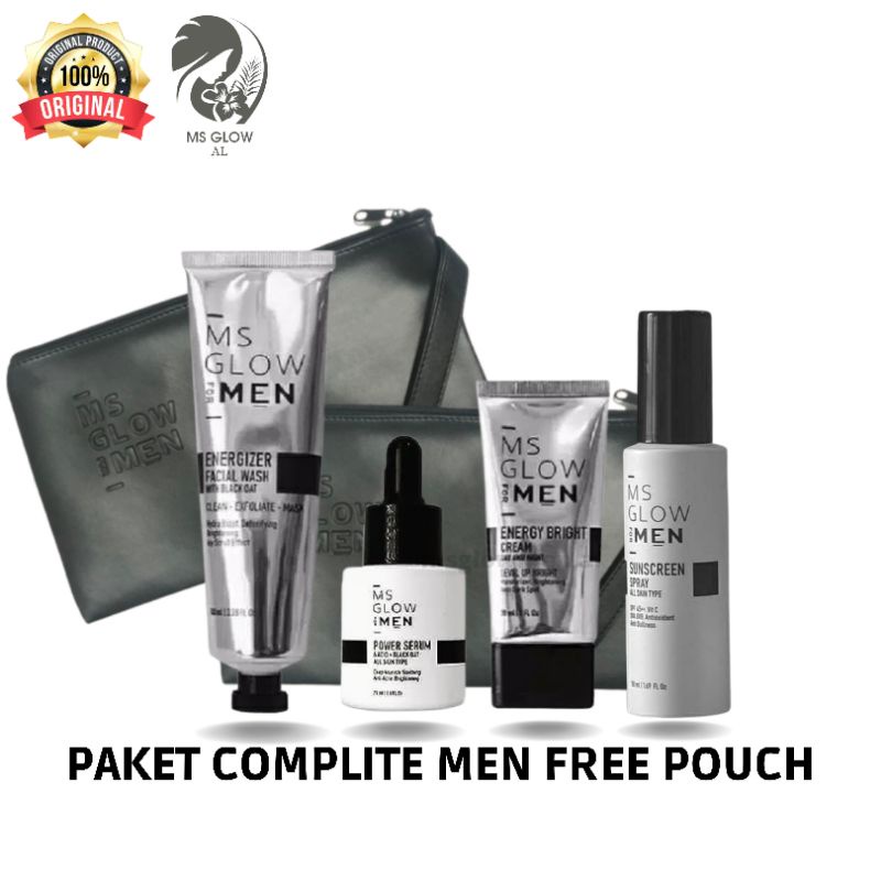 Paket komplit Ms Glow For Men Original - mencerahkan wajah - skincare cowok [ FREE POUCH & GIFT ]