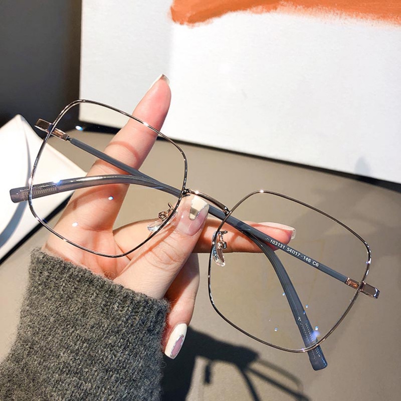 Metal Oversized Eyeglasses for Women Square Frames Fashion Candy Color