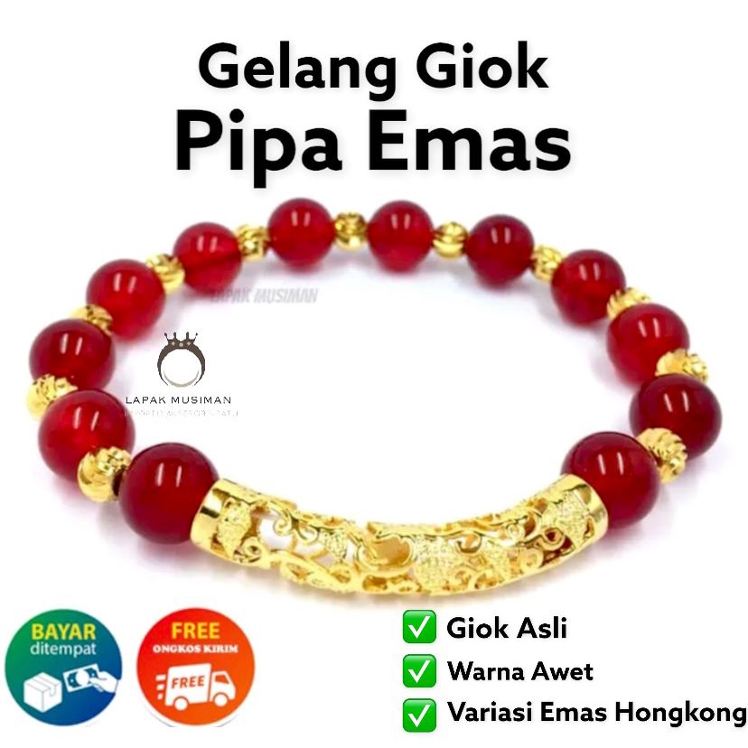 GELANG BATU GIOK MERAH KOMBINASI EMAS SUPER EKSLUSIF