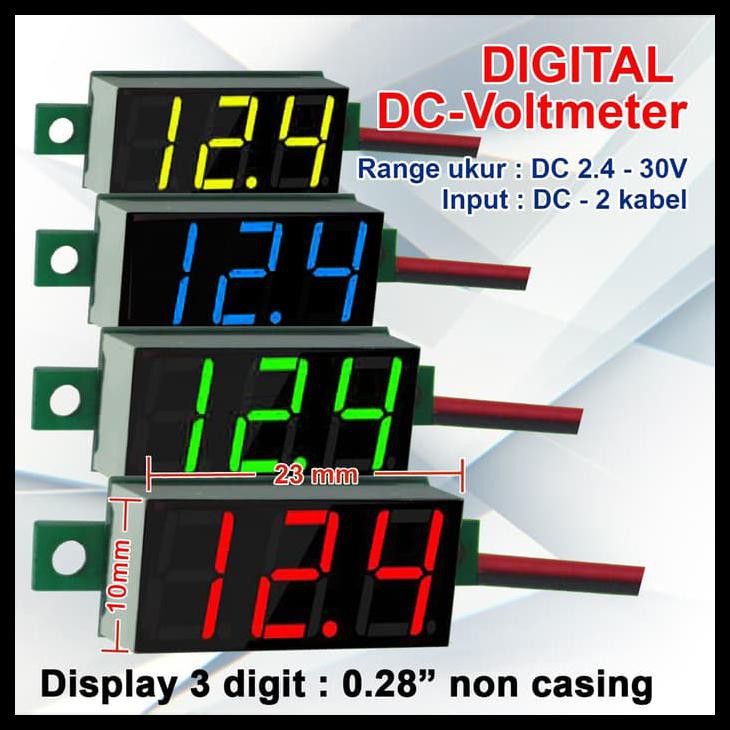 VOLTMETER DIGITAL DC 2.4-30V 0.28 INCH (2 KABEL) TANPA FRAME - MERAH