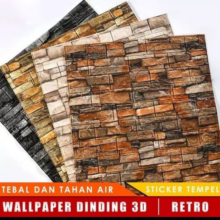 Trend-WALLPAPER DINDING 3D FOAM BATU BATA RETRO 70x77cm 3 WARNA