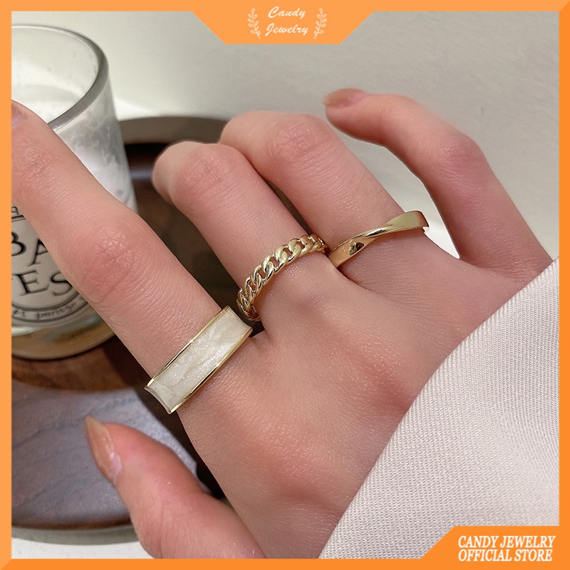 3pcs / Set Cincin Model Terbuka Dapat Disesuaikan Gaya Korea Untuk Wanita