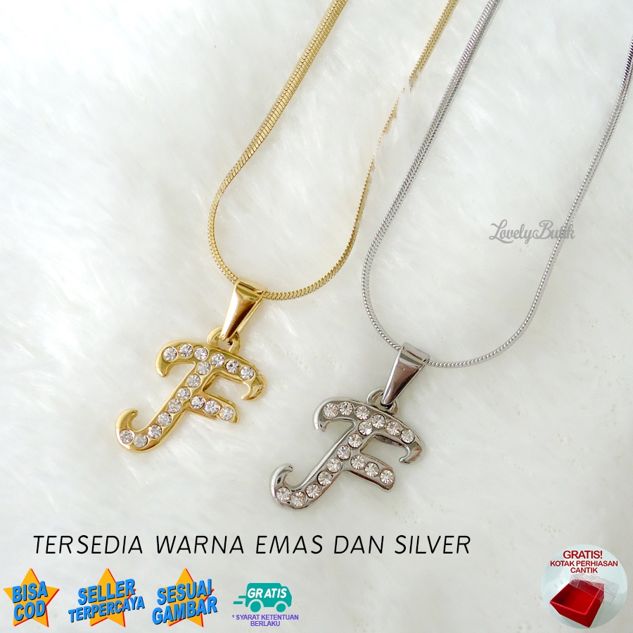 Lovelybutik - Kalung Inisial Huruf Titanium anti karat Kalung hurup Abjad Alphabet Ins F Klasik Bonus Kotak Perhiasan