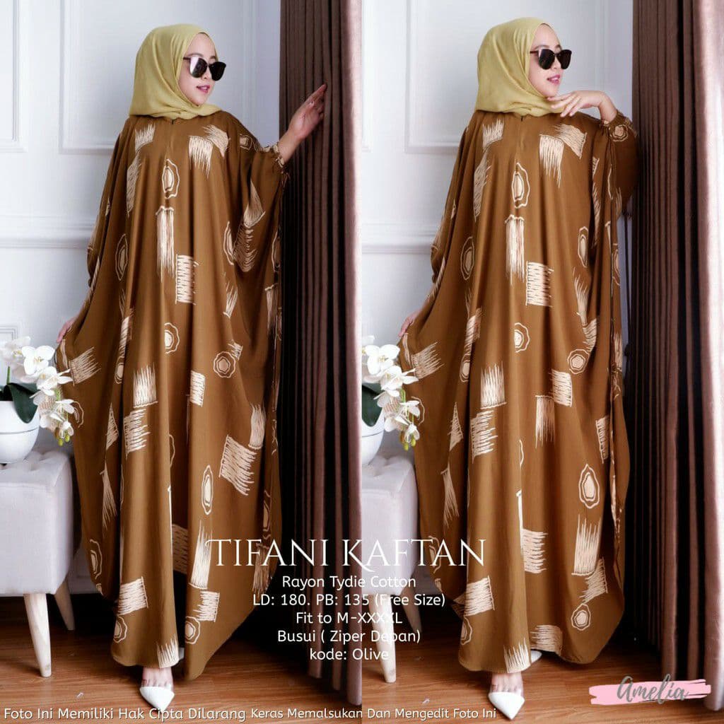 Kaftan Tifani - Kaftan Wanita Jumbo Katun Rayon Batik Premium Busui Daster Gamis Batik Bigsize  Fashion Muslim Kekinian LD 180 cm