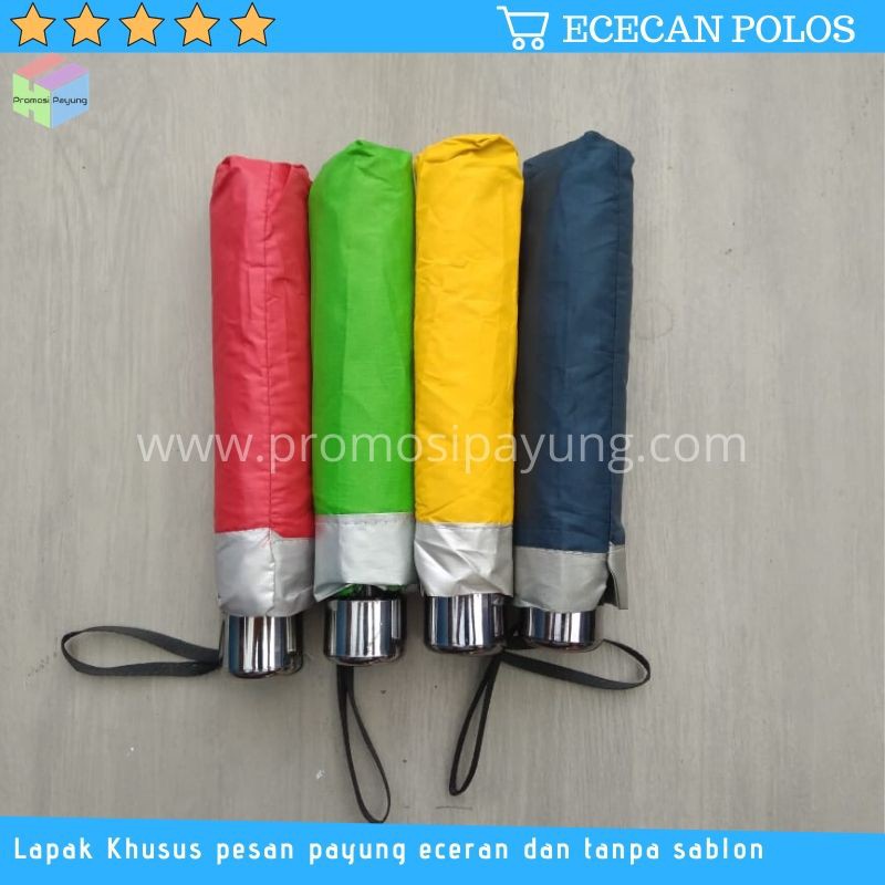 payung lipat 3 dalam lapis silver gagang chrome warna cerah kuning hijau biru merah payung polos