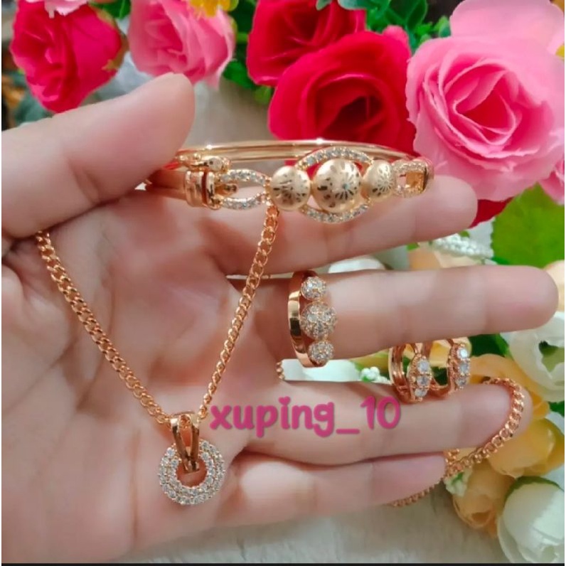 Paket Aksesoris Perhiasan Xuping Full Set Wanita Dewasa Permata Gold Terbaru COD