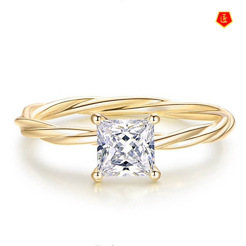 [Ready Stock]1 Karat Moissanite Vintage Square Ring 18K Gold