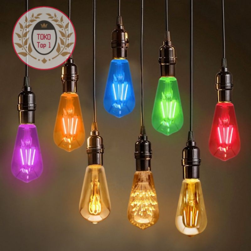 LAMPU LED FILAMENT ST64 4W WARNA WARNI / LAMPU EDISON ST64 4 WATT E27