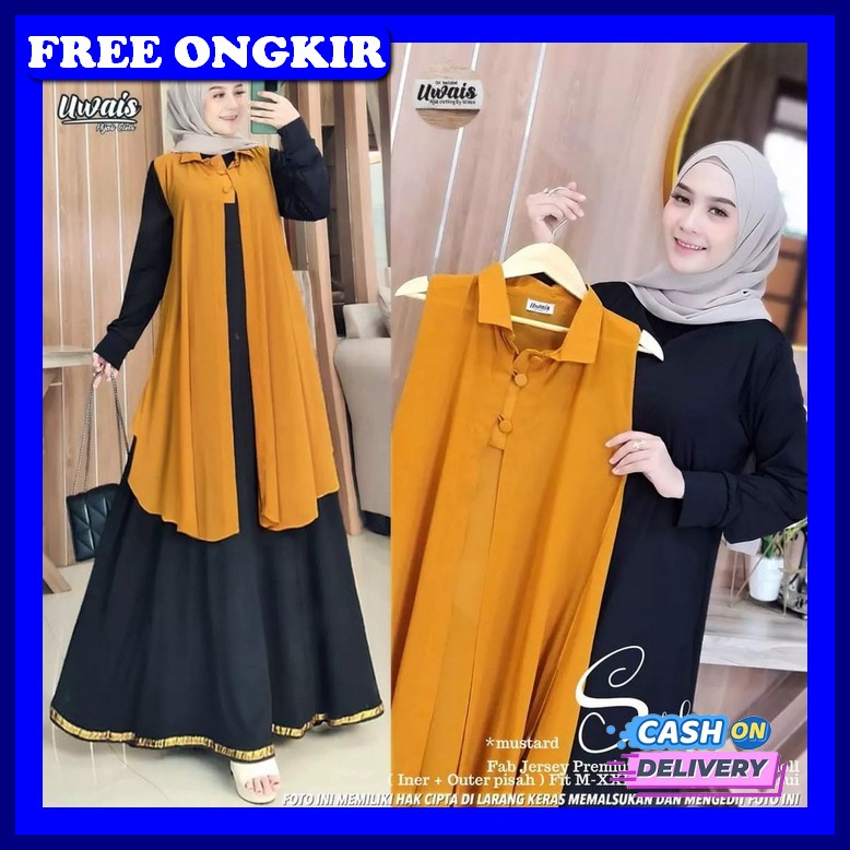Baju Muslim Wanita Bsju Syari Murah Games Polos Mewah Jumbo Ghamis Cew Sesha Maxy Gamis + Rompi Dewa
