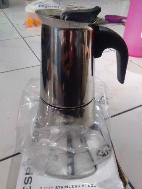 Espresso Coffee Maker Moka Pot Teko Stovetop Filter Stainless Steel