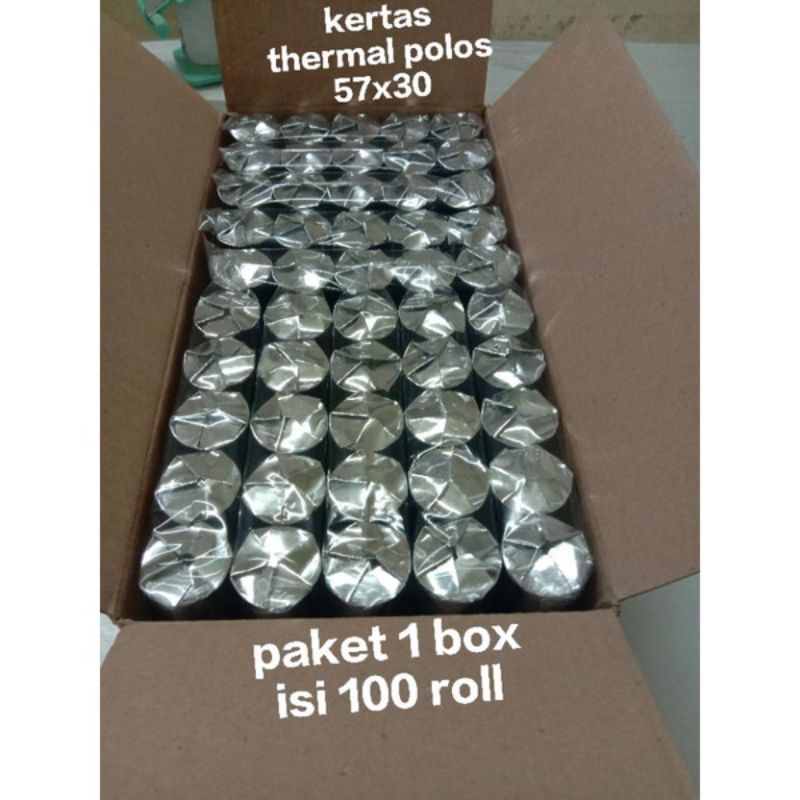 

( 100 ROLL ) PAKET 1 BOX KERTAS THERMAL POLOS 57x30 /58x30