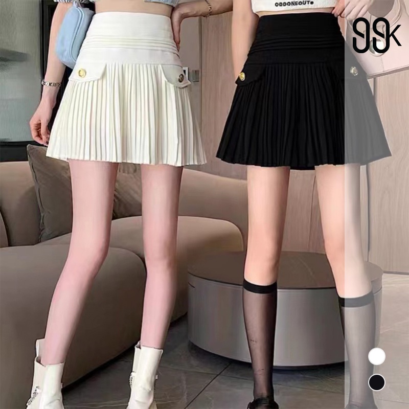 Women Mini Skirt Pleated Plain Rok Pendek Lipit Wanita 2103 (S-XL)