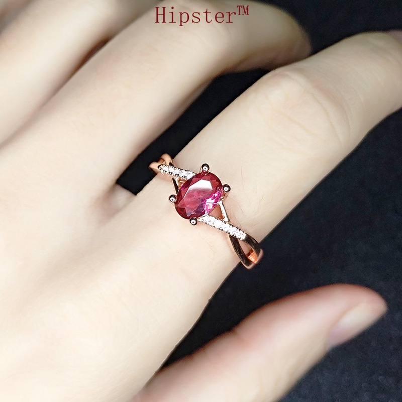 Hot Sale Light Luxury Temperament Elegant Rose Gold Inlaid Ruby Ring