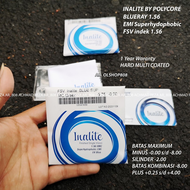 LENSA BLUERAY - LENSA ANTIRADIASI - LENSA KOMPUTER - FSV INALITE Blue SUP 1.56 Superhydrophobic