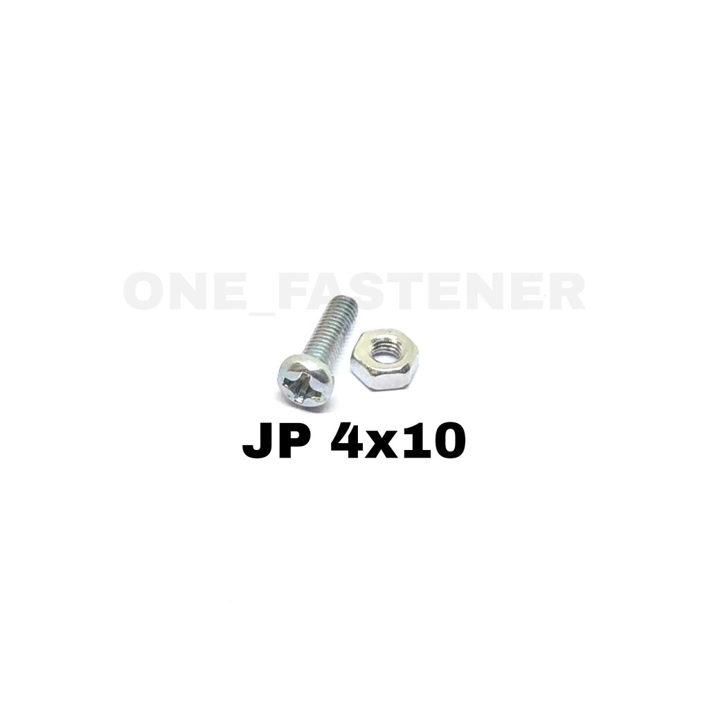 100 Pcs Baut Obeng JP M4x10 Putih Plus Mur machine screw 4mm 1cm kunci 7 m4