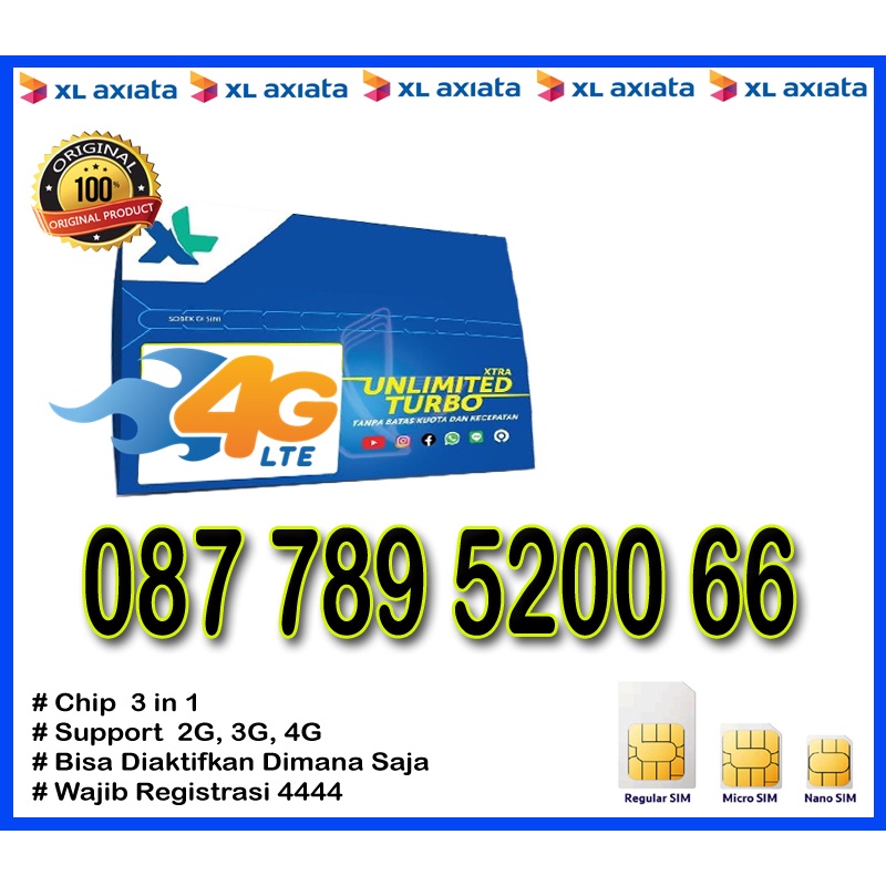 Nomor Cantik Perdana XL Axiata 4G LTE "087 789 5200 66"