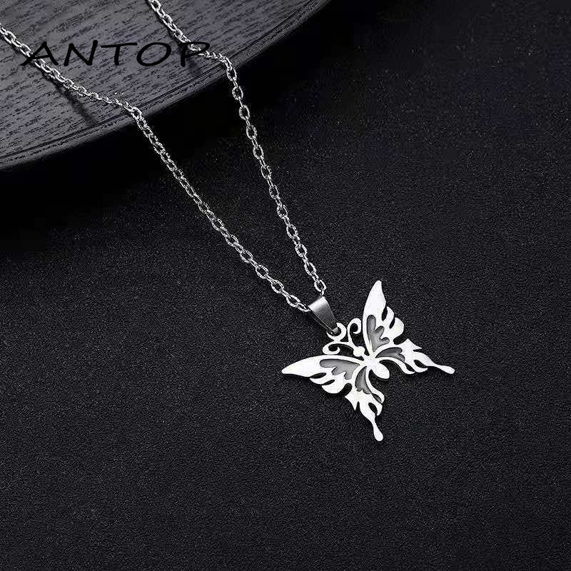 Kalung Liontin Butterfly Bahan Titanium Steel Gaya Korea Untuk Unisex ANTOP