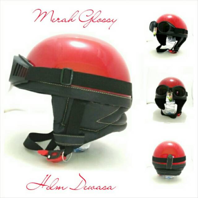 Helm Bogo Retro Chip Merah Glosy + Kacamata