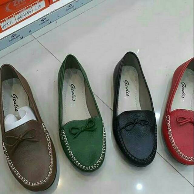 Sepatu Kulit Flat Wanita Asli Garut model Anyam Pita