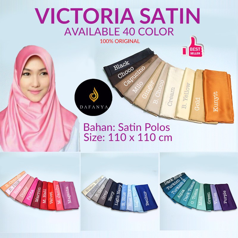 Hijab Segi Empat Victoria Satin Polos Dafanya - Jilbab Kerudung Murah