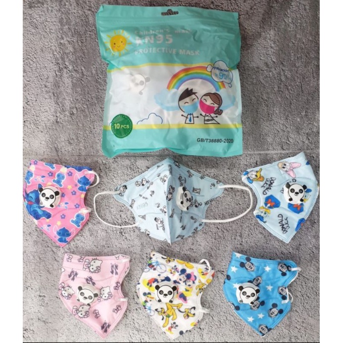 Masker duckbill kawat Anak Alkindo Panda dino pink biru respirator karakter cowok cewek Murah isi 50