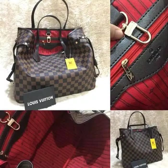 lv Neverfull IMPORT murah TOTE BAG WANITA tas branded tas fashion - Damier Catur