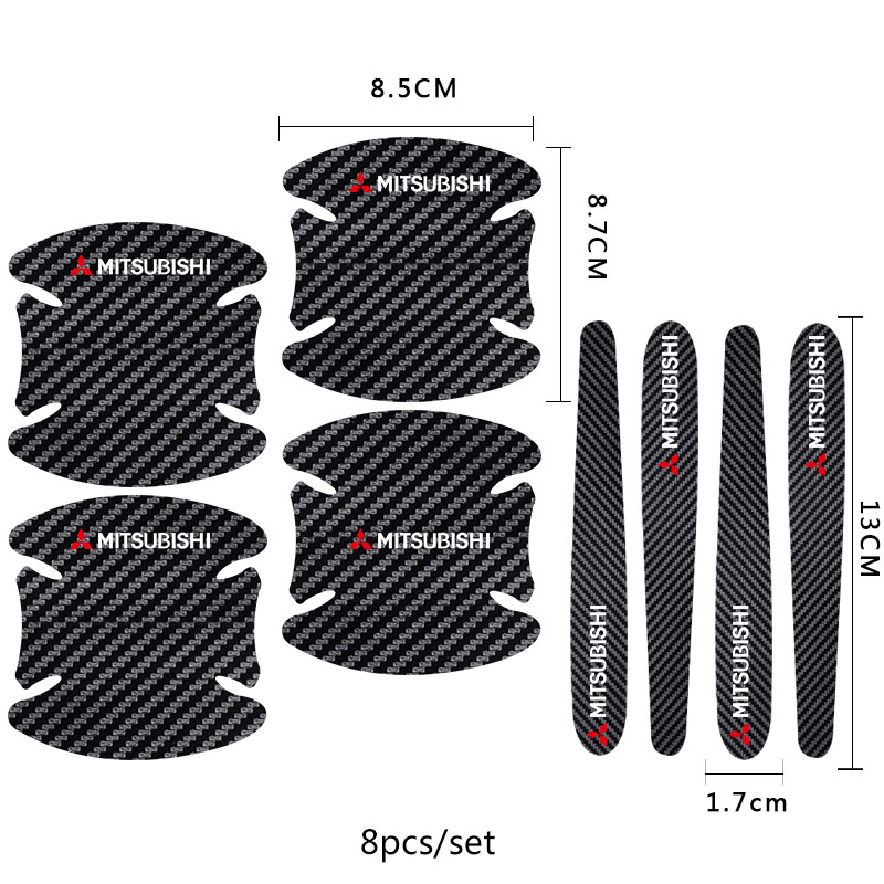 8pcs Stiker Film Pelindung Handle Bahan Carbon Fiber Untuk Mitsubishi