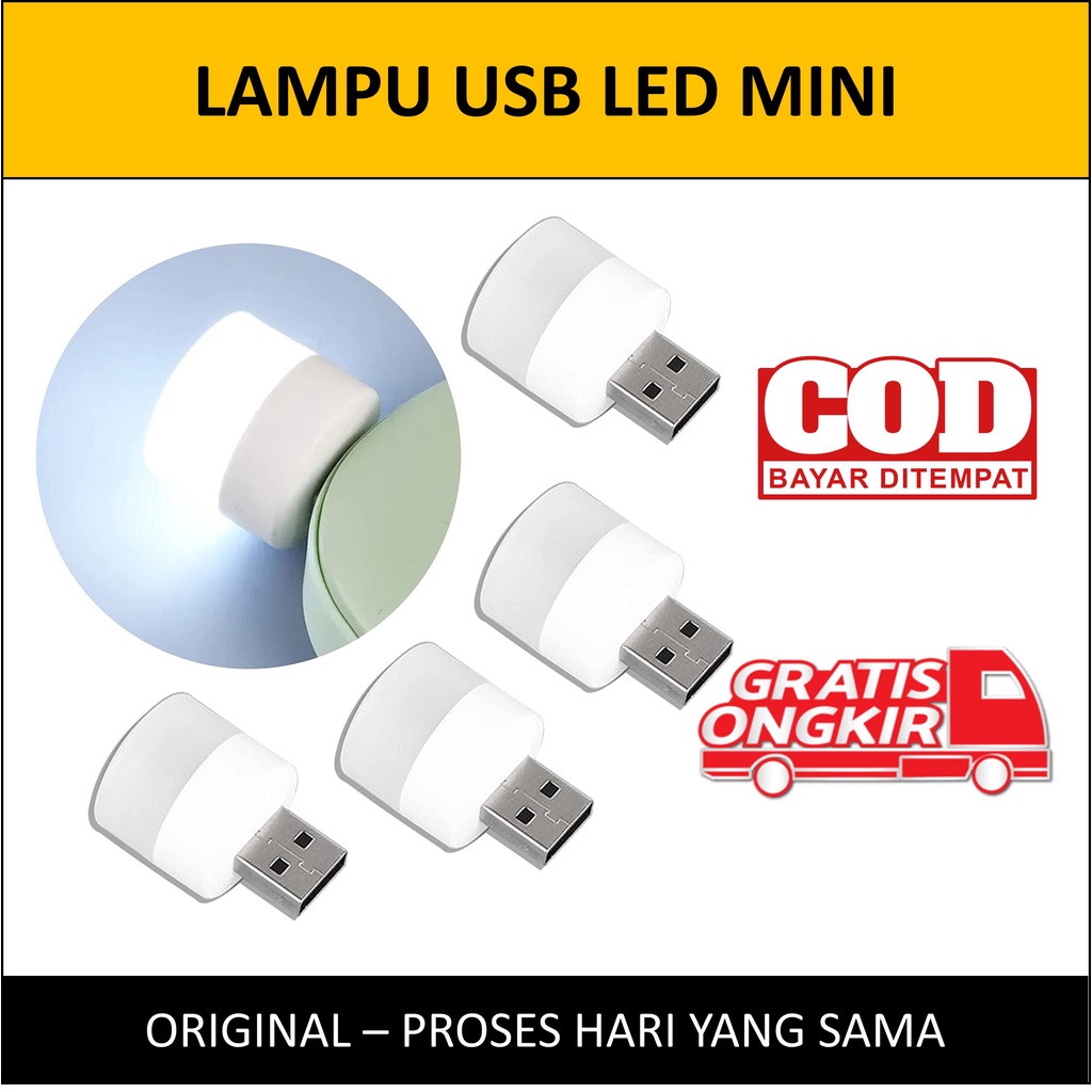 Lampu USB LED Mini Portable Emergency Light Lampu Tidur Kamar Malam Putih Kuning Lampu Emergensi
