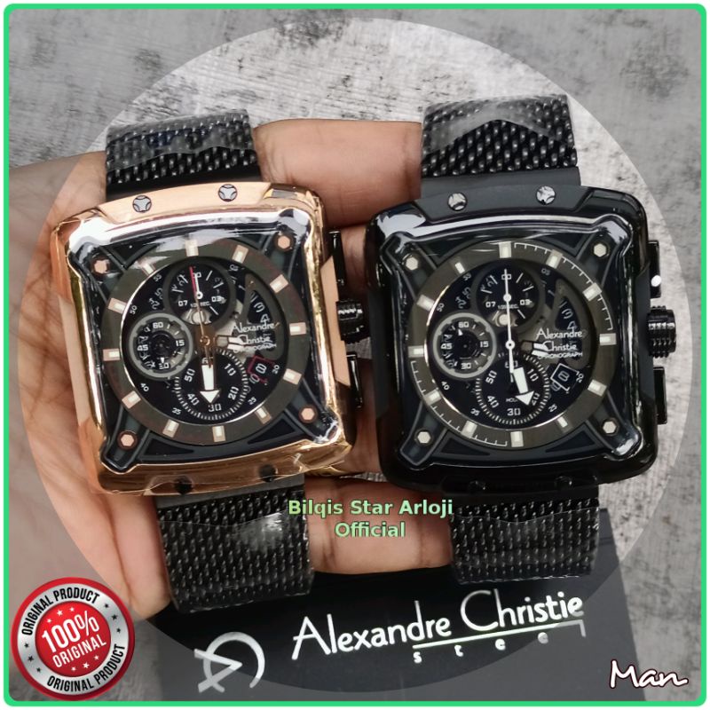 Alexandre Christie Kotak Ac 3030 Pria Tali Rantai Pasir Hitam Original 100%