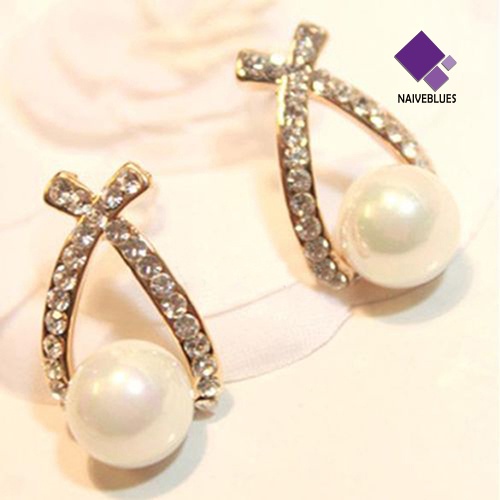 Anting Stud Hias Mutiara Berlian Imitasi Untuk Wanita