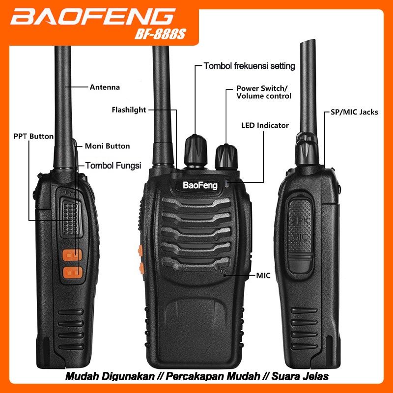 【Ready Stock COD 】Walkie Talkie BF 888S Waterproof Portable Walky Talky Jarak Jauh 10km(Max) 2 Way Radio Walkie Talkies HT BaoFeng Walkie Talkie 888S Original  Waterproof Portable Walky Talky Jarak Jauh 10km(Max) 2 sepasang Way Radio handie Talkie HT