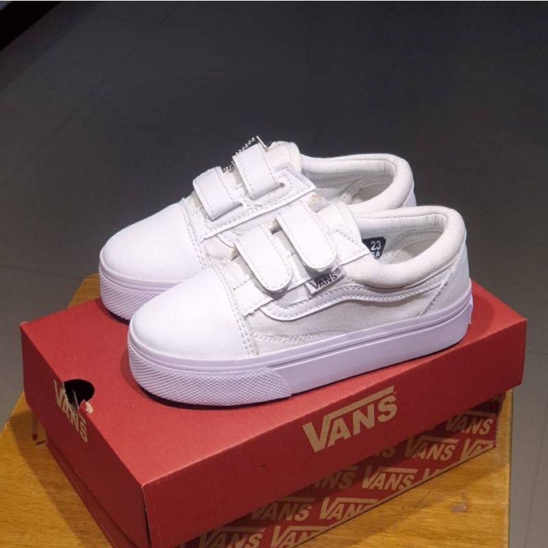 sepatu vans anak anak perekat dan tali putih / peach murah