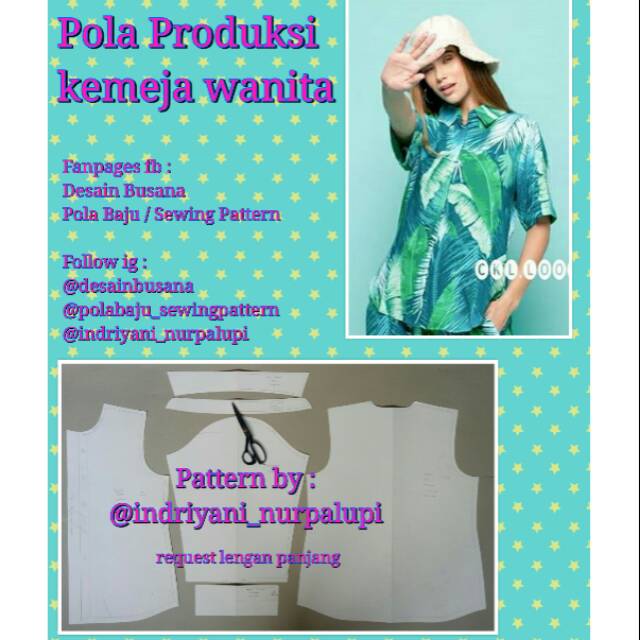 [ Bisa COD ] Pola Produksi kemeja wanita - Pola Baju - Sewing Pattern