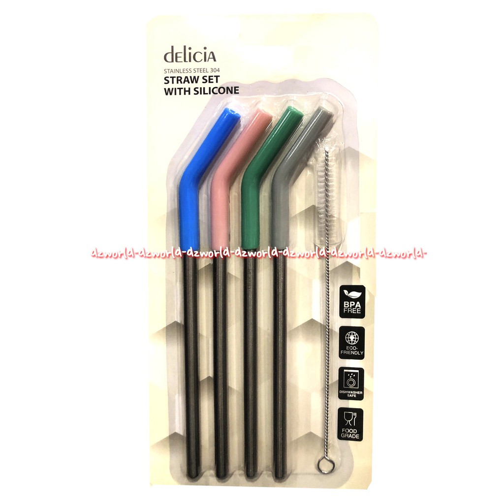 Delicia Straw Set With Silicone 4pcs Sedotan Dengan Sikat Pembersih