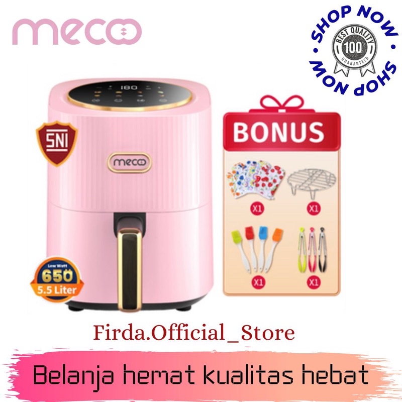 (PINK) Mecoo Aesthetic New 5.5L Digital 650 Low Watt Air Fryer SNI Hemat Listrik