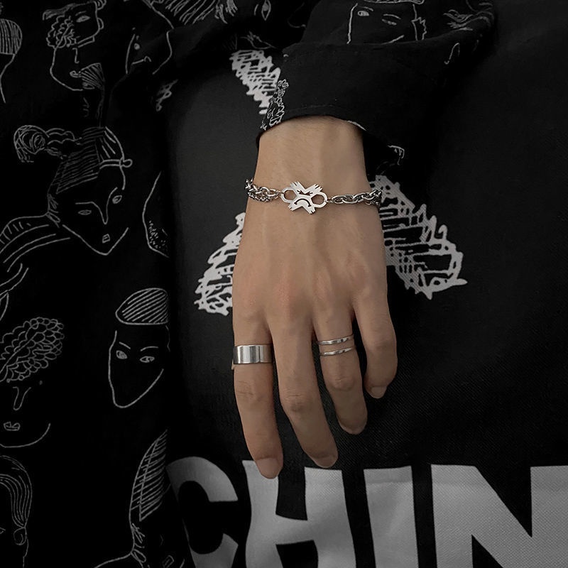 Baja Titanium menangis wajah ekspresi double-layer Gelang pria in trendy hip-hop special interest de