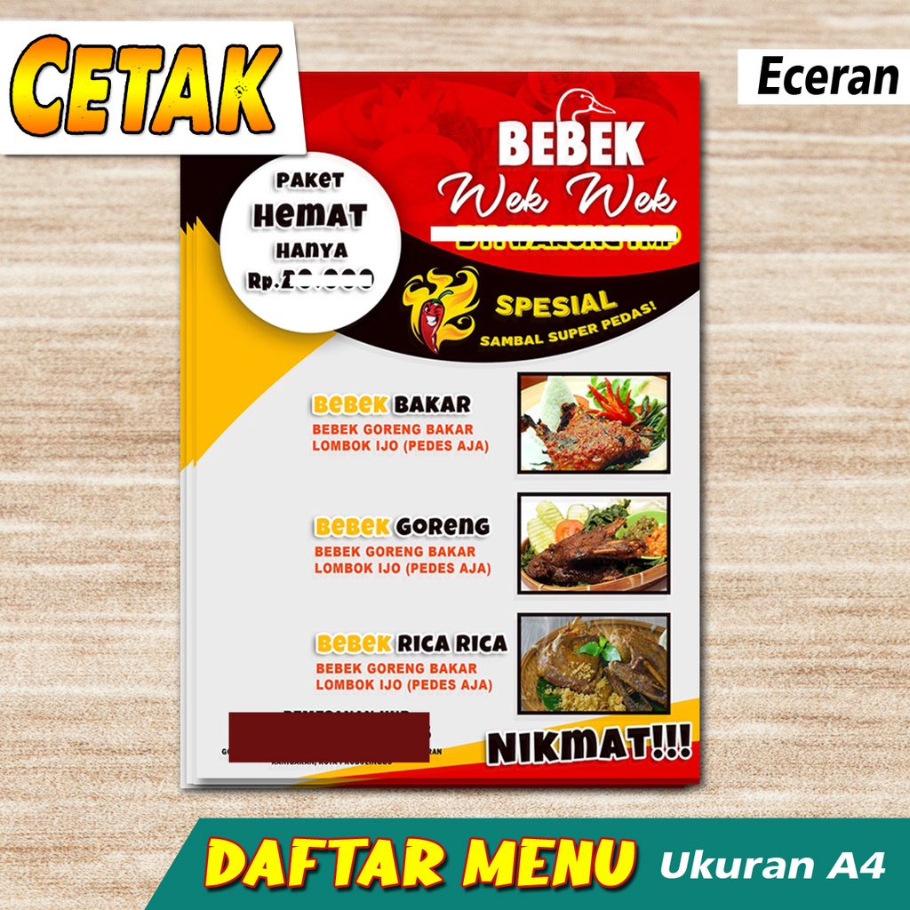 Cetak Daftar Menu Ukuran A5