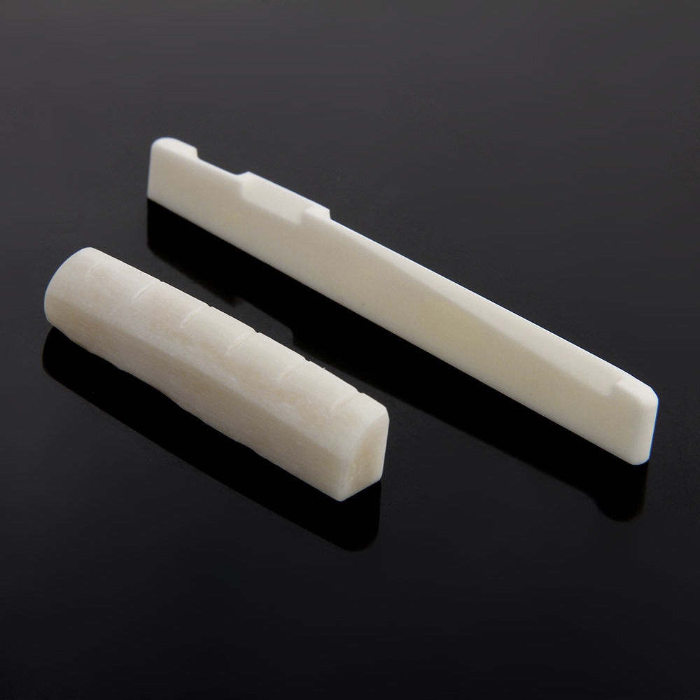 Ivory Bridge Saddle &amp; Slotted Nut Bahan Tulang Kerbau Warna Ivory Untuk 6 Senar Akustik