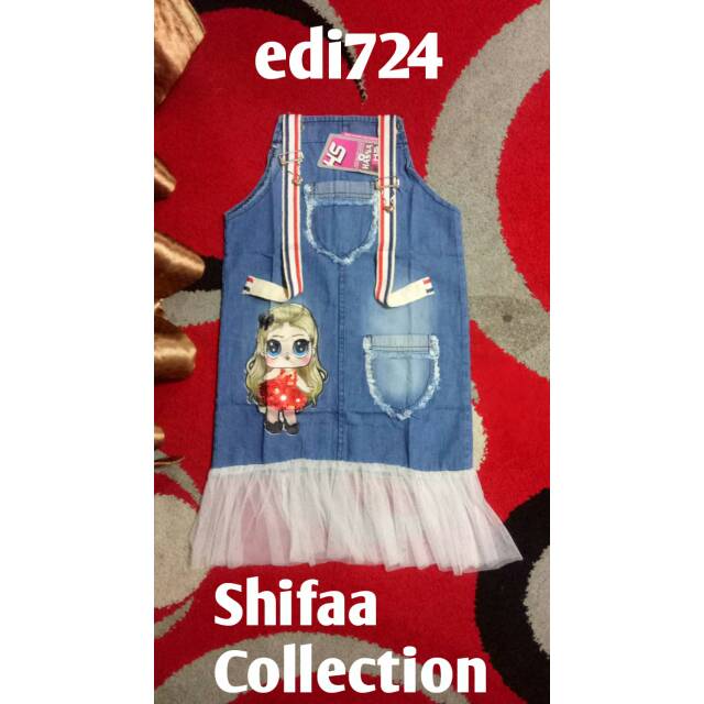 Baju Jeans Over all anak&quot; Boneka LED Bahan Soft Jeans 6 Ons ukuran 6 (OVa)