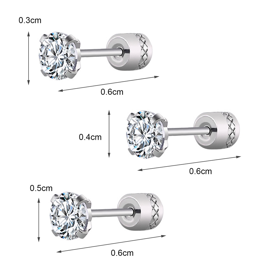 Hu Hu Hu Hu Hu Alat Bantu Pasang Kacamata♡ Anting Stud Cubic Zirconia Berlian Imitasi Bahan Titanium Steel Untuk Unisex