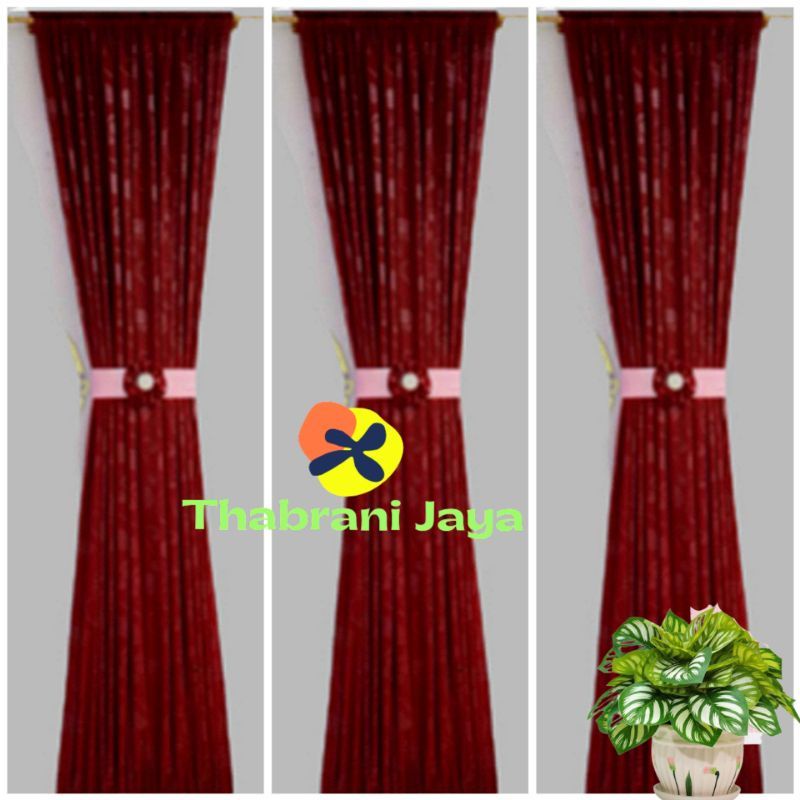 gorden jendela minimalis model kupu kupu embosh tebal maroon pink hijau ungu biru coklat cream