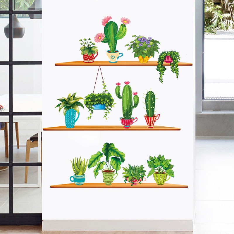 Reliza Wall Sticker Cactus In Style Pot Garden LDR9309 Stiker Dinding