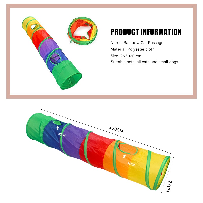 【Yayapet】Mainan Kucing Pet tunnel Kelinci Model Terowongan Lipat Portable 2 Lubang Warna Pelangi