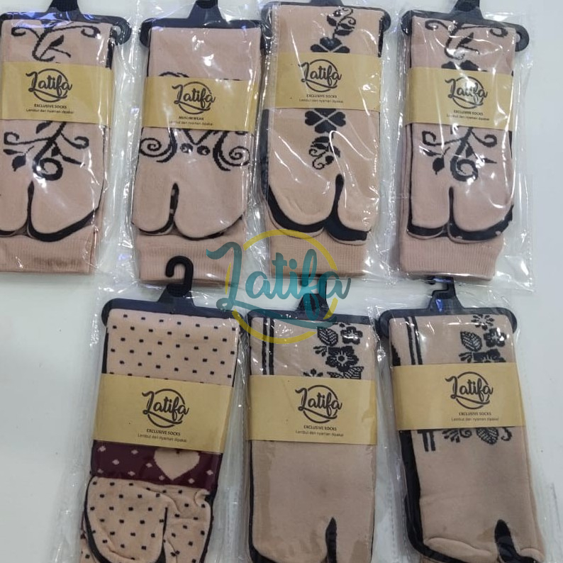 Kaos Kaki Jempol Muslimah Nilon Motif Krem 12 Pasang/Kaoskaki Muslimah Hena Krem