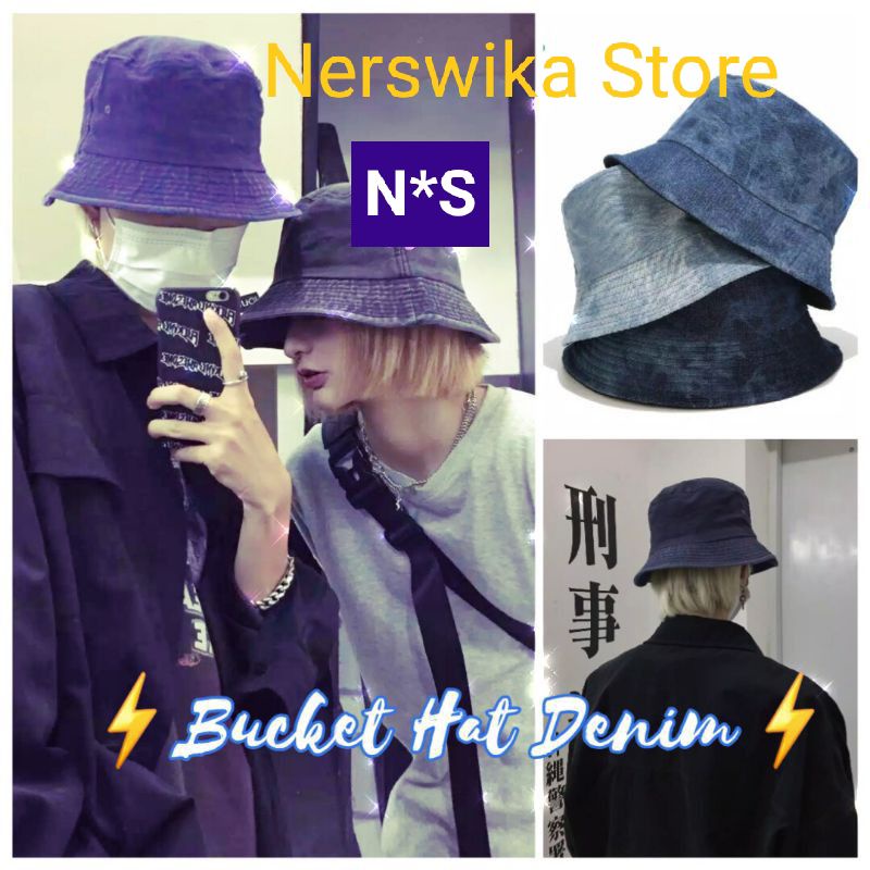 Topi Bucket Hat Dewasa - Topi Bucket Korea - Topi Bicket Hat Denim Jeans