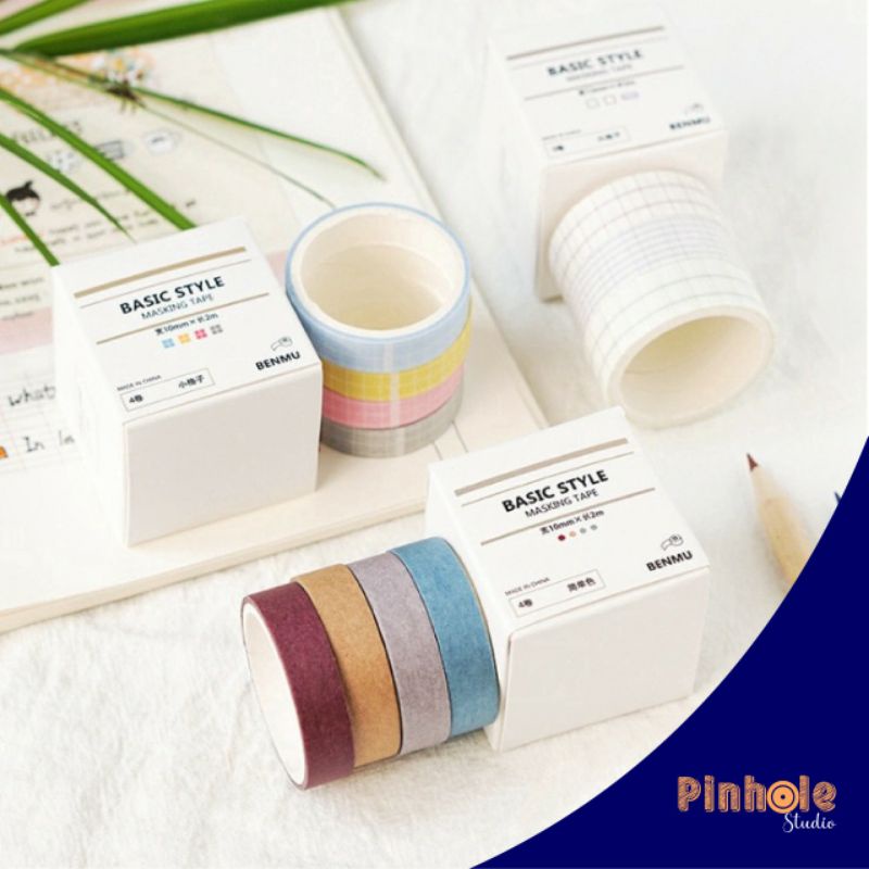 

Washi Tape Selotip Kertas 4 Rolls Basic Style Simple Color