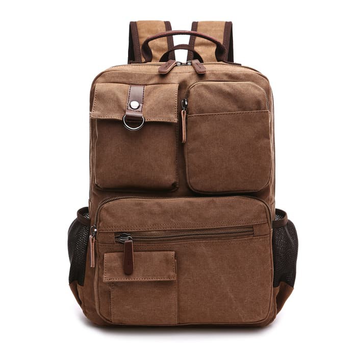 Backpack Kanvas Guess Coklat Tua Ransel Travelling Keren Sport JM412  - Banyak Kantong - Import-Tr0