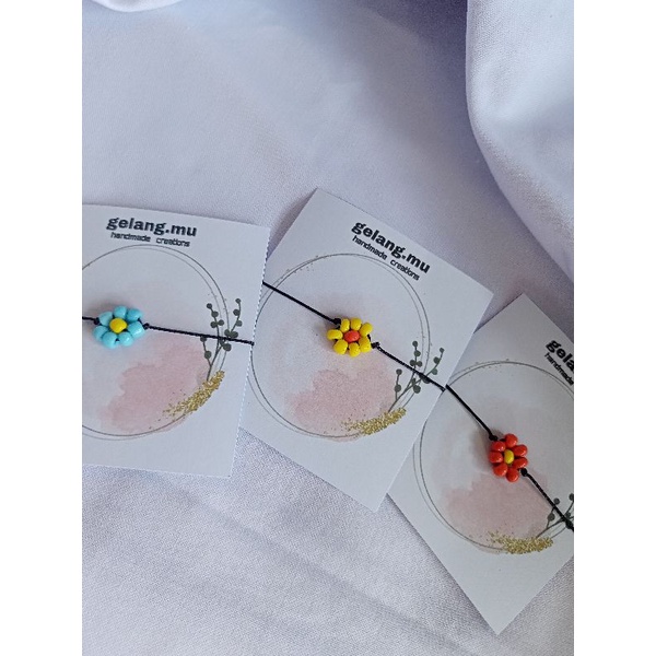 gelang tali manik bunga daisy model serut (tali tipis)