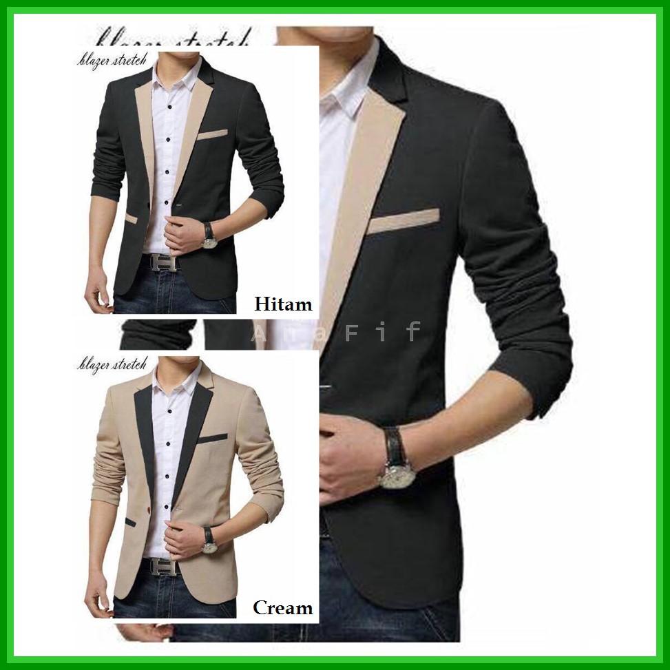 Blazer Pria Jas Pria Pengantin Formal Katun Stretch Warna Black dan Cream Murah [blazer combo OT]